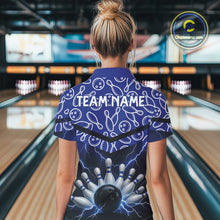 Load image into Gallery viewer, Blue camo Lightning Thunder Bowling Shirts For Women Custom Team 1/4 Zip, Polo style bowling shirts NQS10962