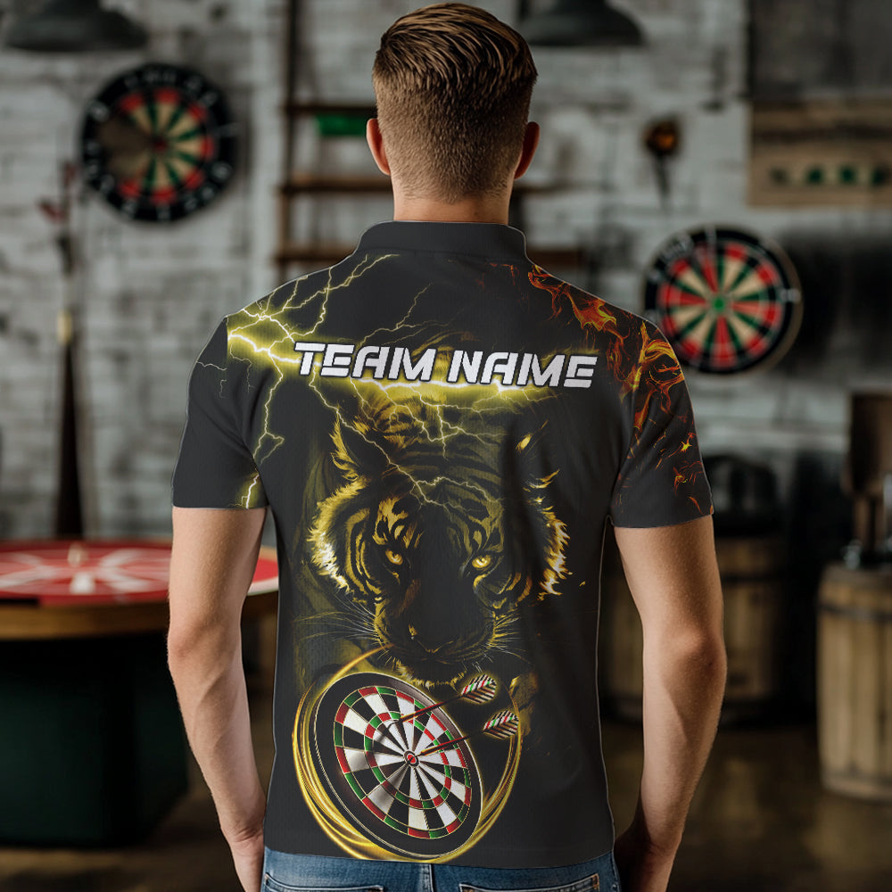 Personalized Yellow Lightning Thunder Storm Tiger Darts Shirts For Men Custom Dart Team Jerseys NQS9465