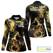 Load image into Gallery viewer, Black and Gold Lion Bowling Polo, 1/4 Zip Shirt for Women Custom Lion Bowling Team jerseys NQS11682