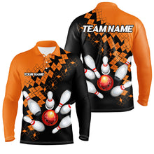 Load image into Gallery viewer, Black and Orange bowling jerseys Polo, 1/4 Zip Shirt for Men Custom Bowling Team shirts for bowlers NQS7708