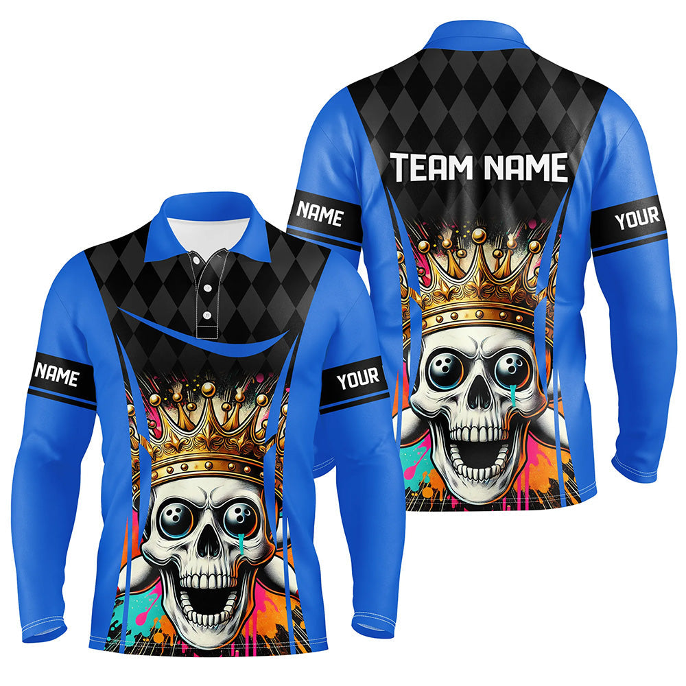 Black argyle pattern colorful Skull Custom Bowling Shirt for Men Personalized Bowling Team Jerseys NQS8380