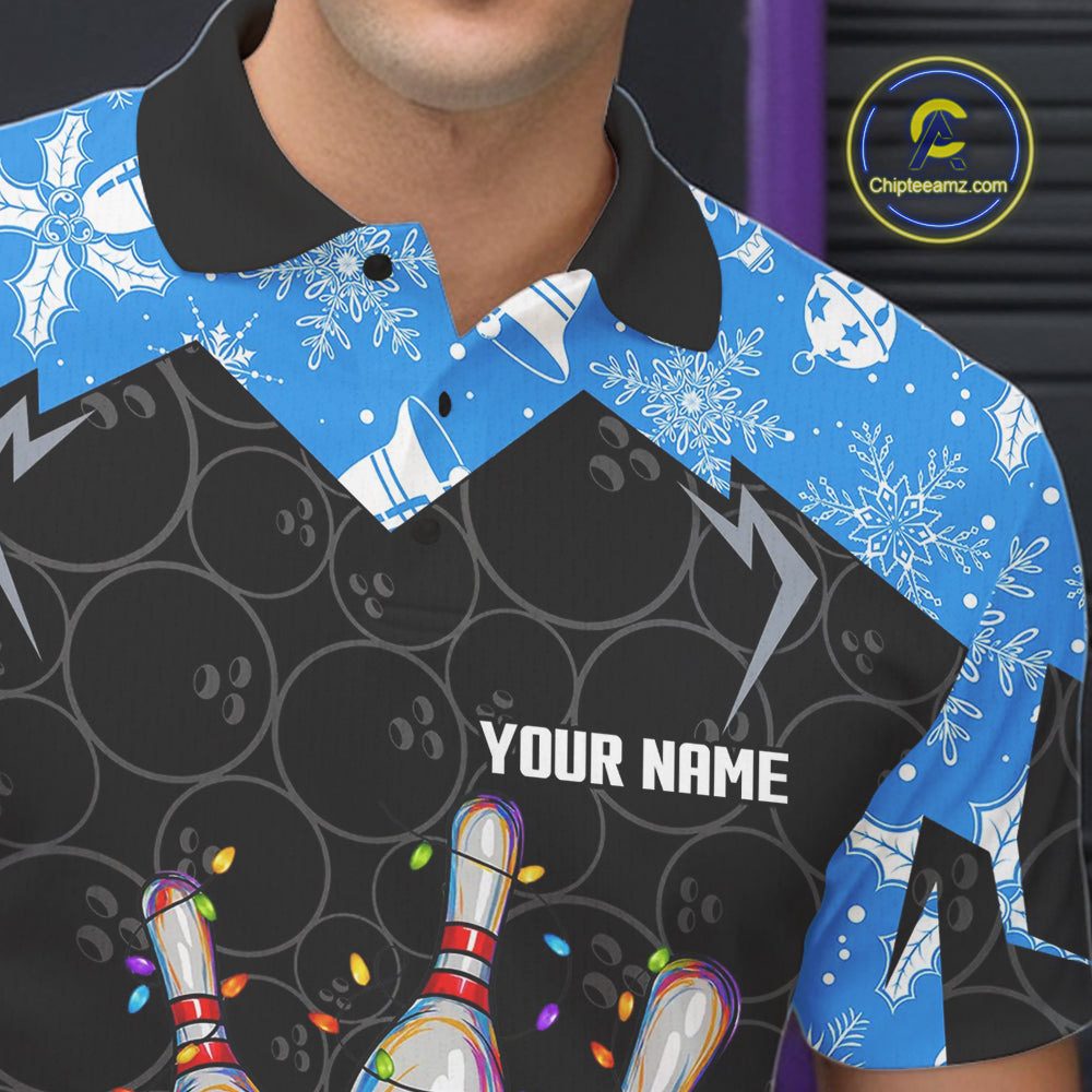 Black Camo Blue Christmas Bowling shirts for men Custom Team bowling jerseys gift for bowlers NQS10966