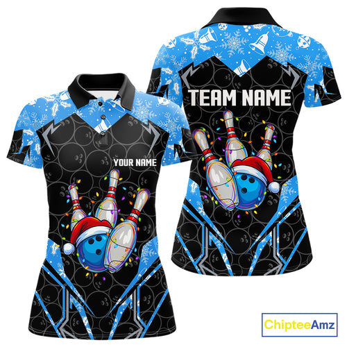 Black Camo Blue Christmas Bowling shirts for Women Custom Team bowling jerseys gift for bowlers NQS10966