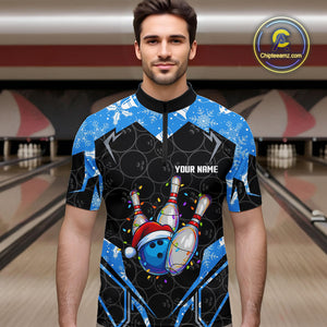 Black Camo Blue Christmas Bowling shirts for men Custom Team bowling jerseys gift for bowlers NQS10966