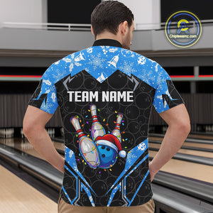 Black Camo Blue Christmas Bowling shirts for men Custom Team bowling jerseys gift for bowlers NQS10966