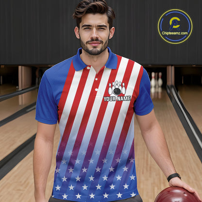 Red, White and Blue US Flag Bowling Shirts for Men Custom Patriotic Bowling Team Jerseys NQS11148