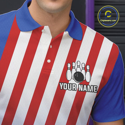 Red, White and Blue US Flag Bowling Shirts for Men Custom Patriotic Bowling Team Jerseys NQS11148