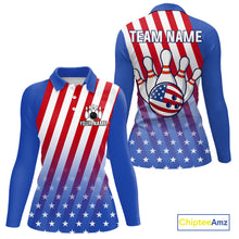 Load image into Gallery viewer, Red, White and Blue US Flag Bowling Shirts for Women Custom Patriotic Bowling Team Jerseys NQS11148