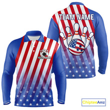 Load image into Gallery viewer, Red, White and Blue US Flag Bowling Shirts for Men Custom Patriotic Bowling Team Jerseys NQS11148