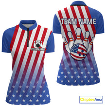 Load image into Gallery viewer, Red, White and Blue US Flag Bowling Shirts for Women Custom Patriotic Bowling Team Jerseys NQS11148