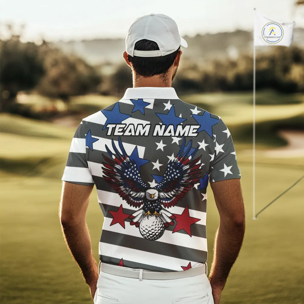 Gray and White American Flag Eagle Golf Polo shirt for Men Custom patriotic team golf outfit for men NQS9798