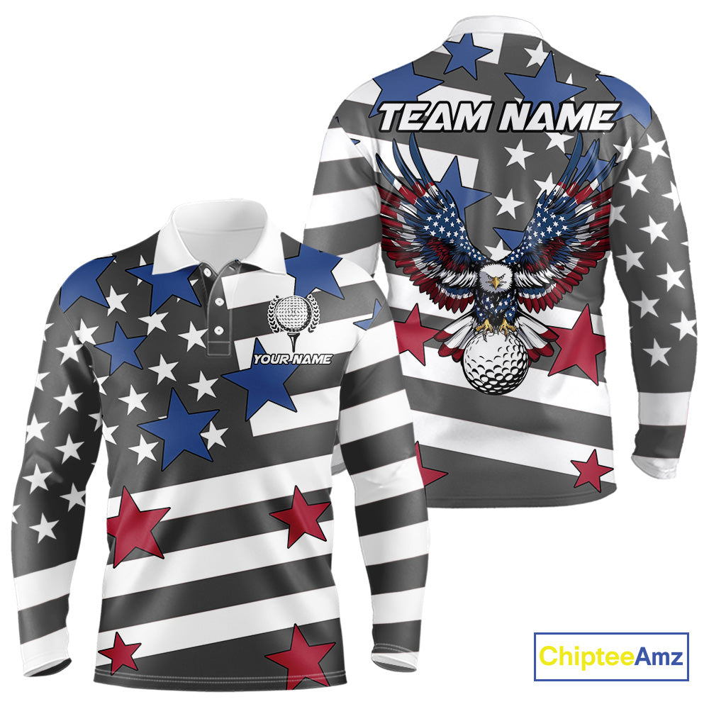 Gray and White American Flag Eagle Golf Polo shirt for Men Custom patriotic team golf outfit for men NQS9798
