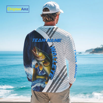 Blue and White Camo Walleye fishing Custom name sun protection Walleye fishing team jerseys NQS10556