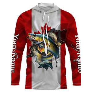 Walleye fishing shirts Canadian flag patriot UV protection Customize name long sleeves fishing shirts NQS7572