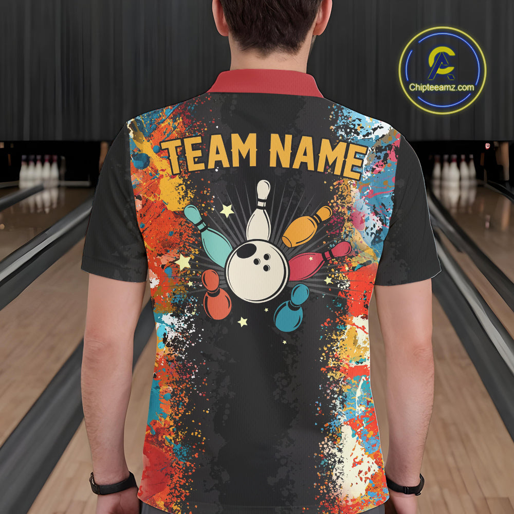 Colorful bowling jerseys Bowling Polo, 1/4 Zip Shirt for Men Custom Bowling Team shirts for bowlers NQS10566