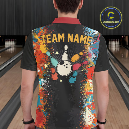 Colorful bowling jerseys Bowling Polo, 1/4 Zip Shirt for Men Custom Bowling Team shirts for bowlers NQS10566