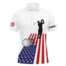 Load image into Gallery viewer, American flag Mens golf polo shirts custom name patriotic white golf shirt, patriotic mens golf wear NQS7964