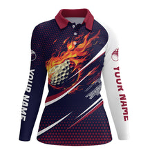 Load image into Gallery viewer, Navy and pink pattern Flame Golf ball custom Womens golf polo shirts, ladies&#39;s golf outfits NQS8170