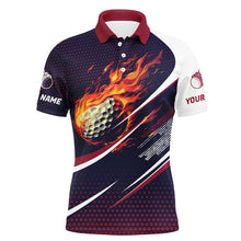 Load image into Gallery viewer, Navy and pink pattern Flame Golf ball custom Mens golf polo shirts, men&#39;s golf outfits NQS8170