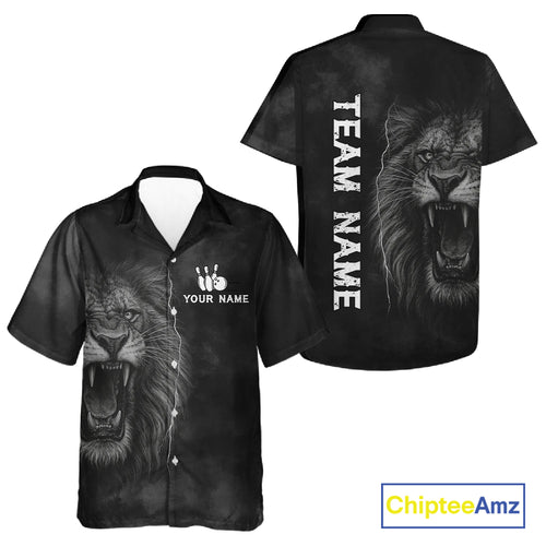 Lightning Thunder Smoke Lion Bowling Hawaiian Shirt Custom Lion Team Bowling Button Up Shirt NQS11162