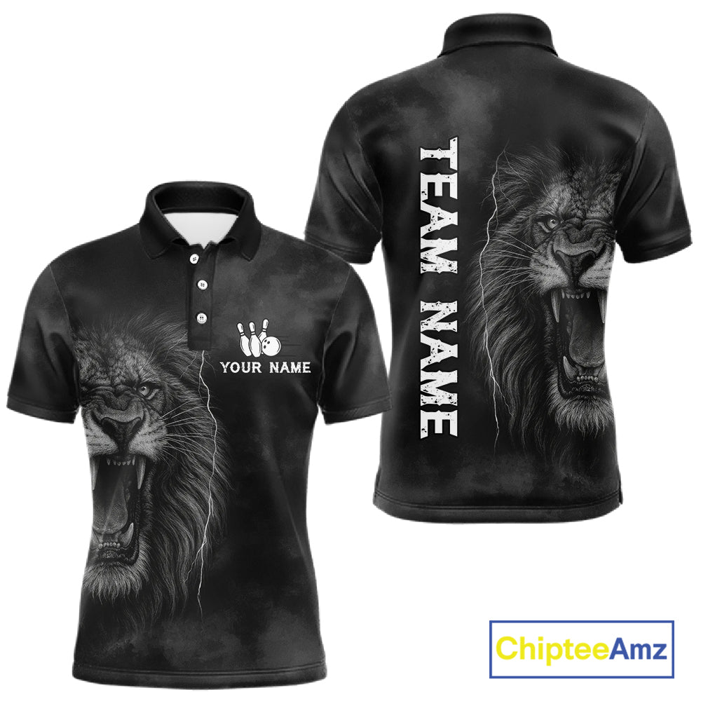 Lightning Thunder Smoke Lion Bowling Polo, 1/4 Zip Shirts For Men Custom Lion Team Bowling Jerseys NQS11162
