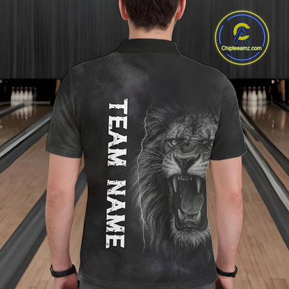 Lightning Thunder Smoke Lion Bowling Polo, 1/4 Zip Shirts For Men Custom Lion Team Bowling Jerseys NQS11162