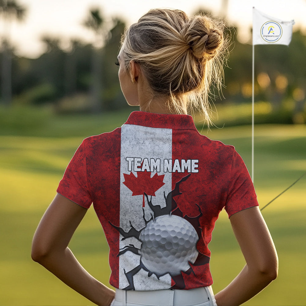 Vintage Canadian Flag broken golf ball Women Golf polo shirts Custom patriotic Golf attire For ladies NQS10050