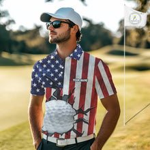 Load image into Gallery viewer, Vintage American Flag broken golf ball Mens Golf polo shirts Custom patriotic Golf attire For Mens NQS10051