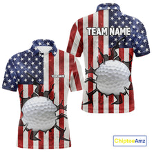 Load image into Gallery viewer, Vintage American Flag broken golf ball Mens Golf polo shirts Custom patriotic Golf attire For Mens NQS10051