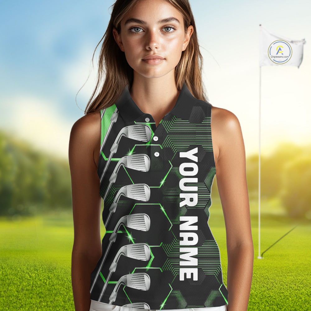 Green and Black golf clubs Women sleeveless polos custom golf outfit ladies, personalized golf gifts NQS10213