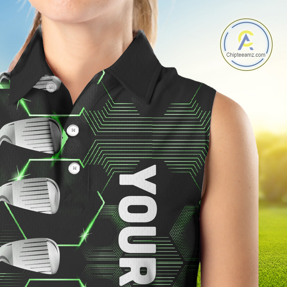 Green and Black golf clubs Women sleeveless polos custom golf outfit ladies, personalized golf gifts NQS10213