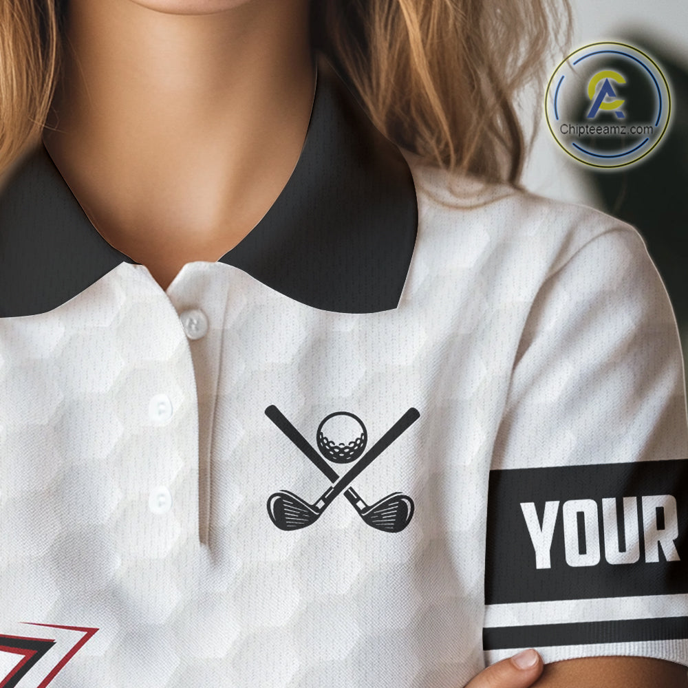Red & white golf ball short sleeve, long sleeve golf polo shirts custom name golf gifts for Women NQS10215