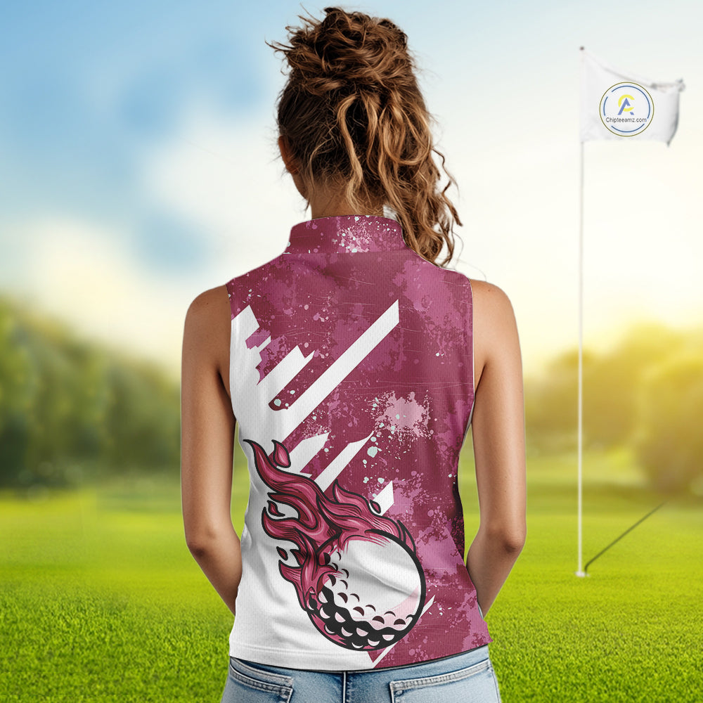 Pink & white golf ball flame Women Sleeveless Polo Shirt custom team golf shirt, ladies golf clothing NQS10977