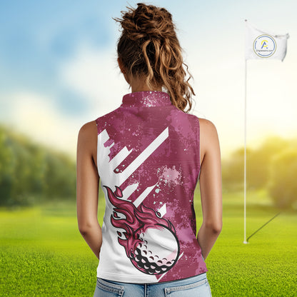 Pink & white golf ball flame Women Sleeveless Polo Shirt custom team golf shirt, ladies golf clothing NQS10977
