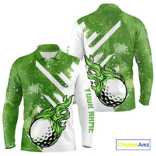 Load image into Gallery viewer, Green and white golf ball flame Men golf polo shirts custom team golf shirts, mens golf clothing NQS10978