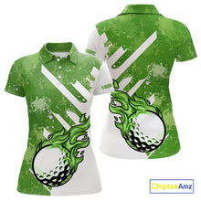 Load image into Gallery viewer, Green and white golf ball flame Women golf polo shirts custom team golf shirts, ladies golf clothing NQS10978