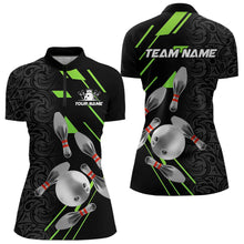 Load image into Gallery viewer, Silver Bowling Ball pins Team bowling shirts for women custom bowling Polo, Quarter zip jersey | Green NQS9628