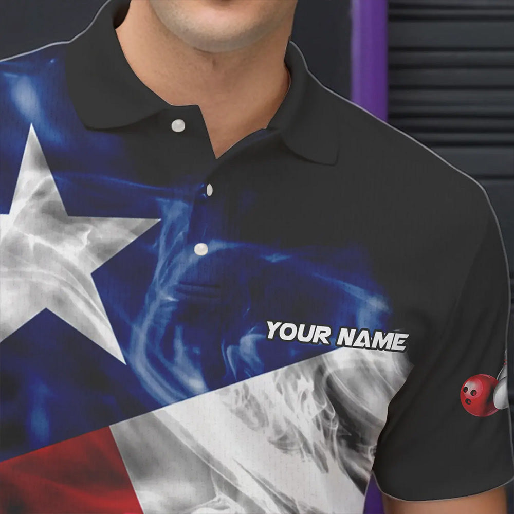 Smoke Texas Flag Black Bowling Polo, Quarter Zip shirt for men Custom patriotic Team bowling jersey NQS9631