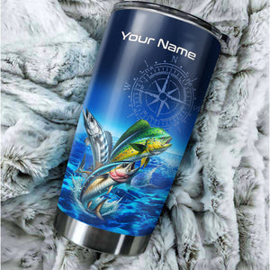 Personalized Mahi Mahi, Wahoo, Tuna Blue Fishing offshore Tumbler Cup custom name gift for fisherman NQS9923
