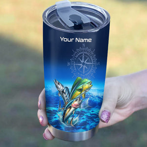 Personalized Mahi Mahi, Wahoo, Tuna Blue Fishing offshore Tumbler Cup custom name gift for fisherman NQS9923