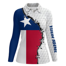 Load image into Gallery viewer, Womens golf polo shirts Texas flag white golf ball skin pattern custom patriot team golf shirts NQS7982