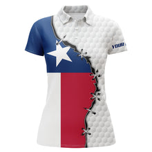 Load image into Gallery viewer, Womens golf polo shirts Texas flag white golf ball skin pattern custom patriot team golf shirts NQS7982