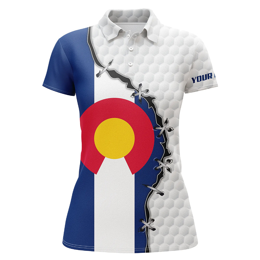 Womens golf polo shirts Colorado flag white golf ball skin pattern custom patriot team golf shirts NQS7983