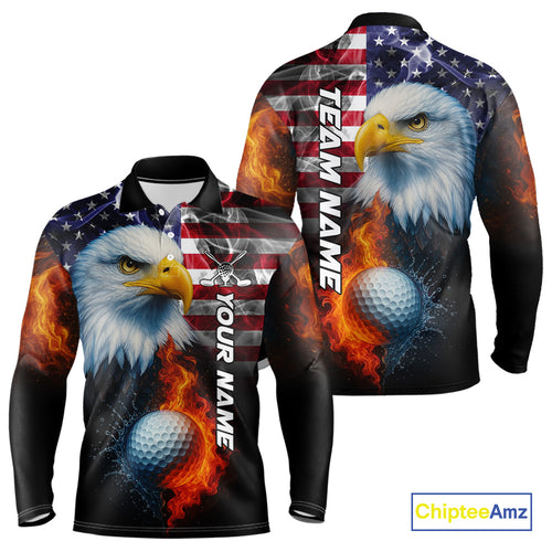 Smoke American Flag Eagle Fire and water Golf polo shirt for Men Custom patriotic Team Mens golf top NQS10354
