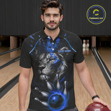 Load image into Gallery viewer, Custom Black and Blue Lion Bowling Polo, Quarter Zip shirts for Men, Lion Team Bowling Jerseys NQS10585