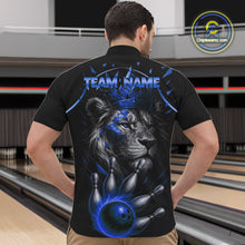 Load image into Gallery viewer, Custom Black and Blue Lion Bowling Polo, Quarter Zip shirts for Men, Lion Team Bowling Jerseys NQS10585