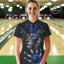 Load image into Gallery viewer, Custom Black and Blue Lion Bowling Polo, Quarter Zip shirts for Women, Lion Team Bowling Jerseys NQS10585