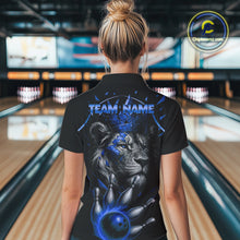 Load image into Gallery viewer, Custom Black and Blue Lion Bowling Polo, Quarter Zip shirts for Women, Lion Team Bowling Jerseys NQS10585