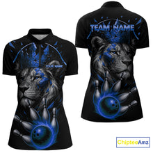 Load image into Gallery viewer, Custom Black and Blue Lion Bowling Polo, Quarter Zip shirts for Women, Lion Team Bowling Jerseys NQS10585