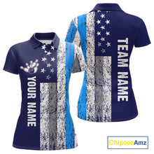 Load image into Gallery viewer, Blue Grunge American Flag Bowling Shirts For Women Custom patriotic Bowling Team League Jerseys NQS11176